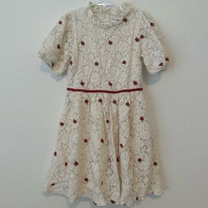 Janie and Jack Cream Lace Dress with Red Floral Details